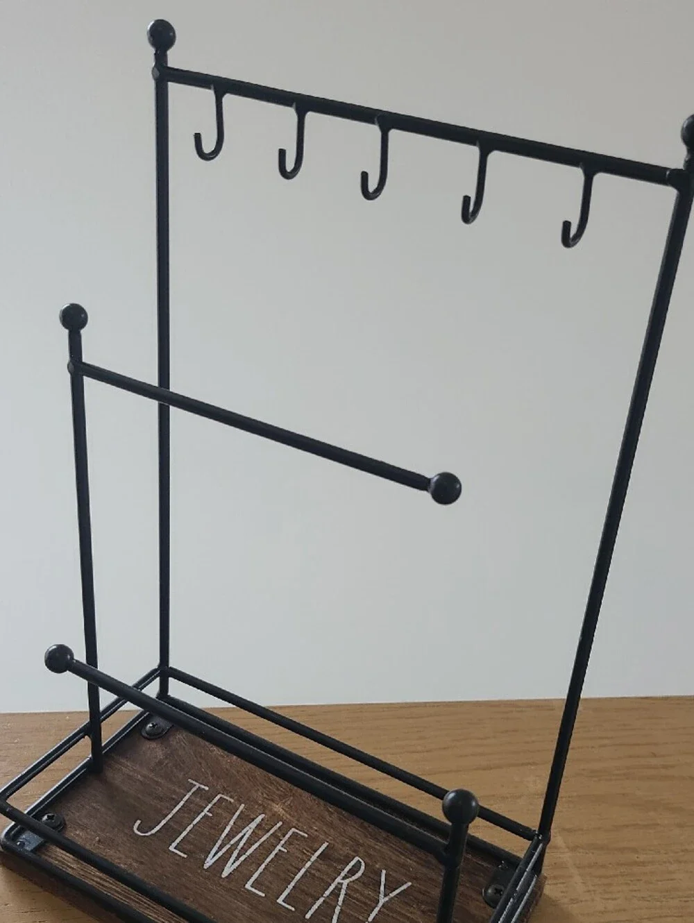 Rae Dunn Black Metal Jewelry Organizer with Wood Tray
